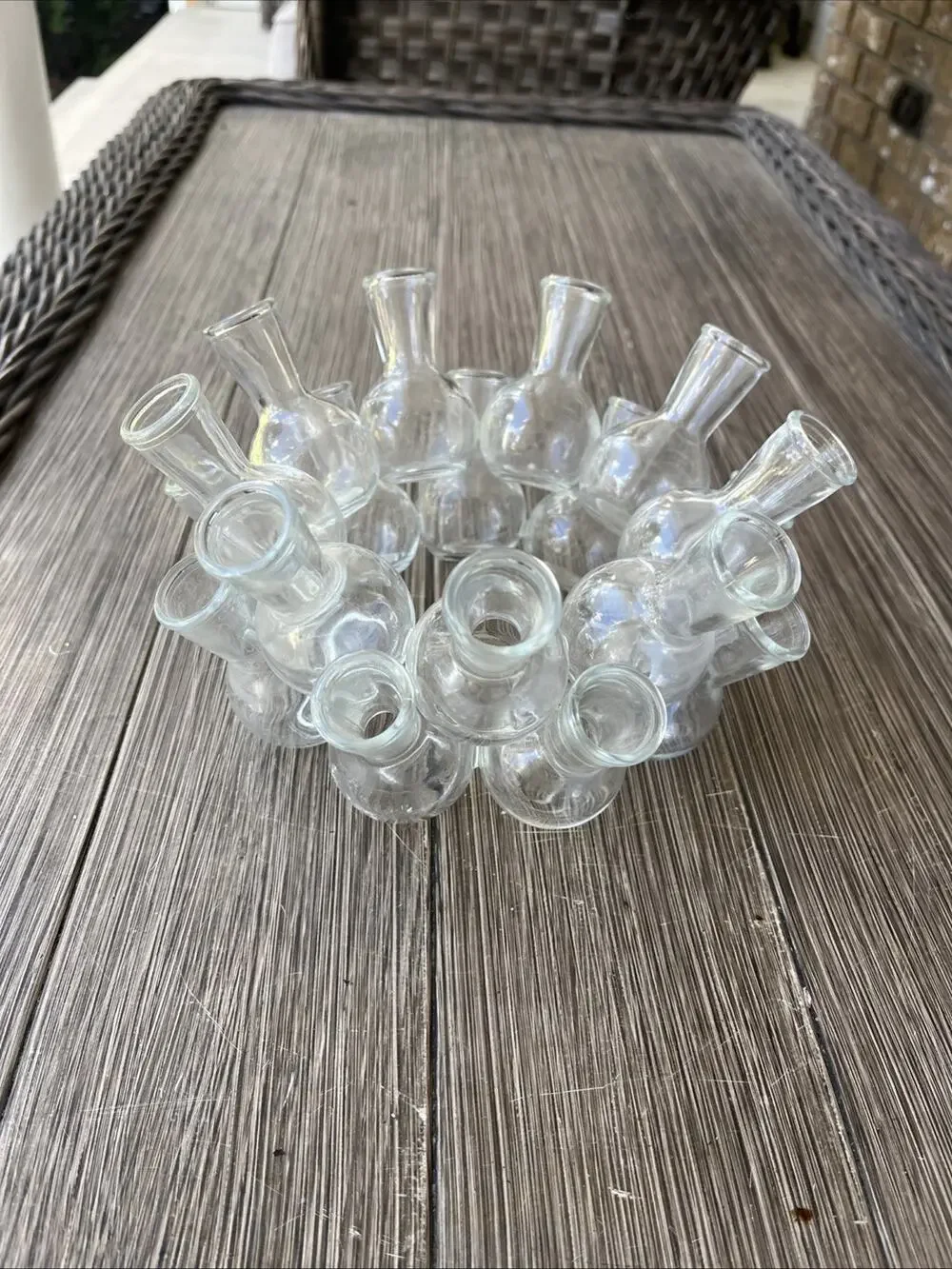 Vintage 18 Bottle Clustered Frog Glass Stacked Propagation Floral Bud Vase